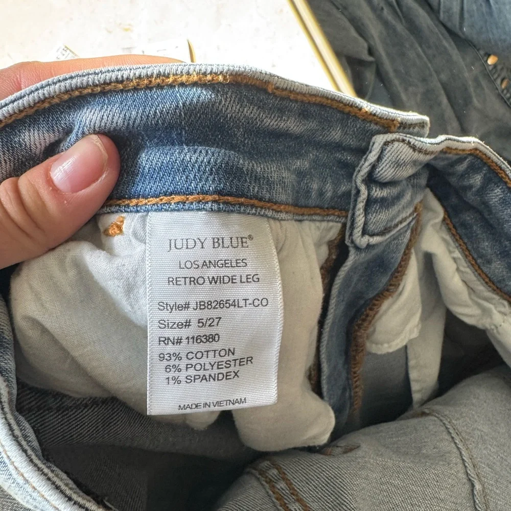 Judy Blue Retro Wide Leg Jeans 5/27 Soft Stretch High Rise Vintage Wash - Picture 7 of 7